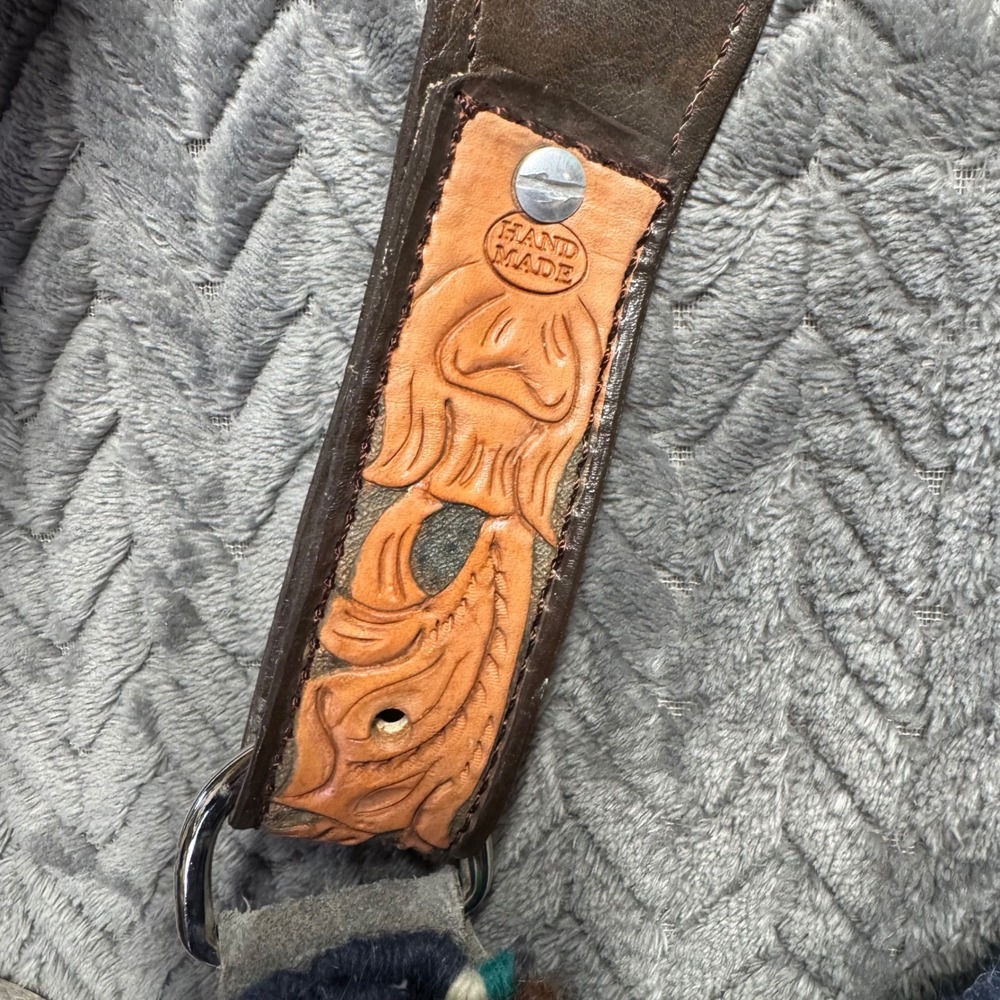 Handmade Southwestern Wool Fringe Blanket Crossbody Bag Tooled Leather Strap - Picture 5 of 9